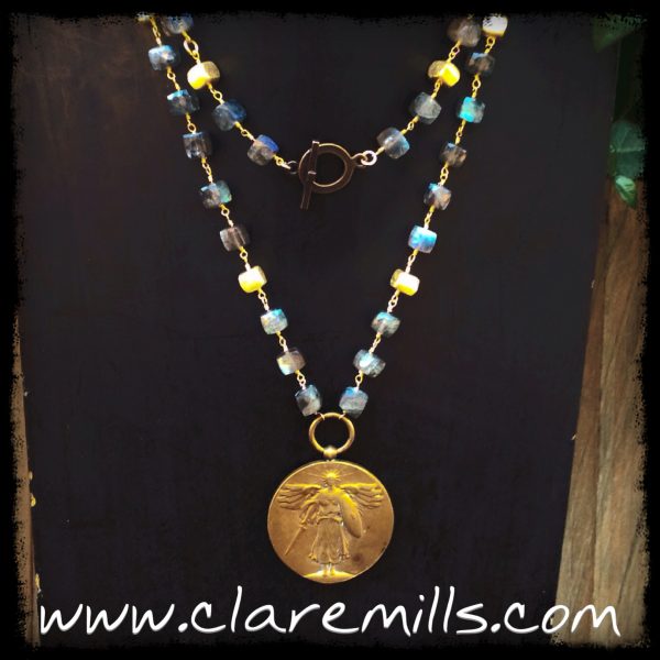 WWI Victory Medal on Square Labradorite