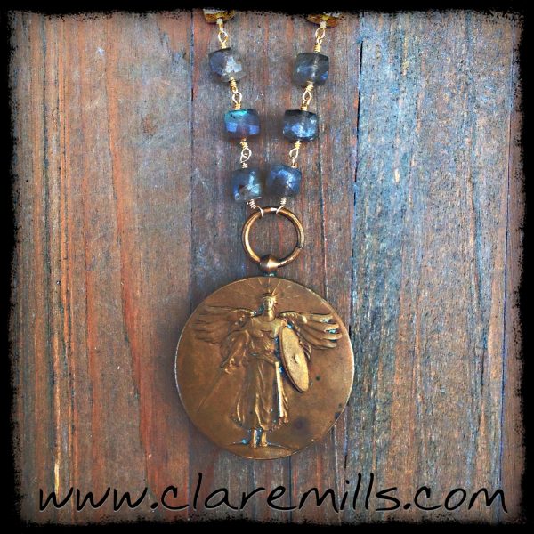 WWI Victory Medal on Square Labradorite