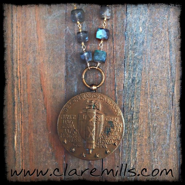 WWI Victory Medal on Square Labradorite