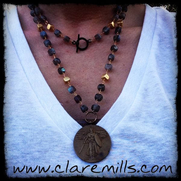 WWI Victory Medal on Square Labradorite