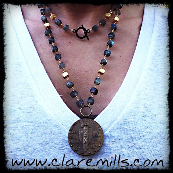 WWI Victory Medal on Square Labradorite