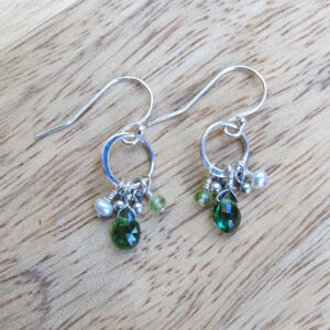 Green Tourmaline, Peridot, & Pearl Earrings