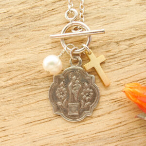 Our Lady of the Pillar Antique Medal Necklace from Italy on Sterling Silver Chain