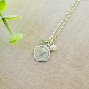 Mother Mary & Lourdes Green Enamel Medal on Sterling Silver Chain