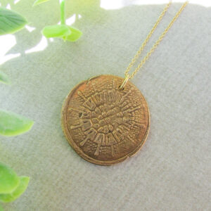 Hand Textured Sea Urchin Medal Necklace on Gold Filled Chain