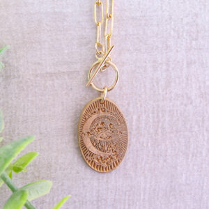 Hand Textured All Seeing Eye Bronze Medal Necklace on Paperclip Chain