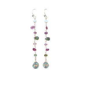 Flower Fields Cascading Earrings Pink Tourmaline & Green Amethyst