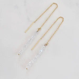 Herkimer Diamond Threader Earrings 14k Gold Filled