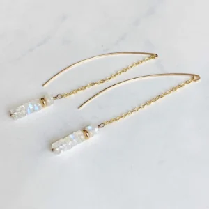 Moonstone Heishi Threader Earrings 14k Gold Filled