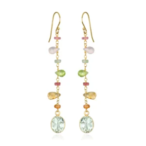 Flower Fields Bezel Dangles Green Amethyst